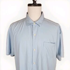 Tommy Bahama S/S Shirt Mens XL Blue Silk Cotton Blend Button Up Hawaiian Camp